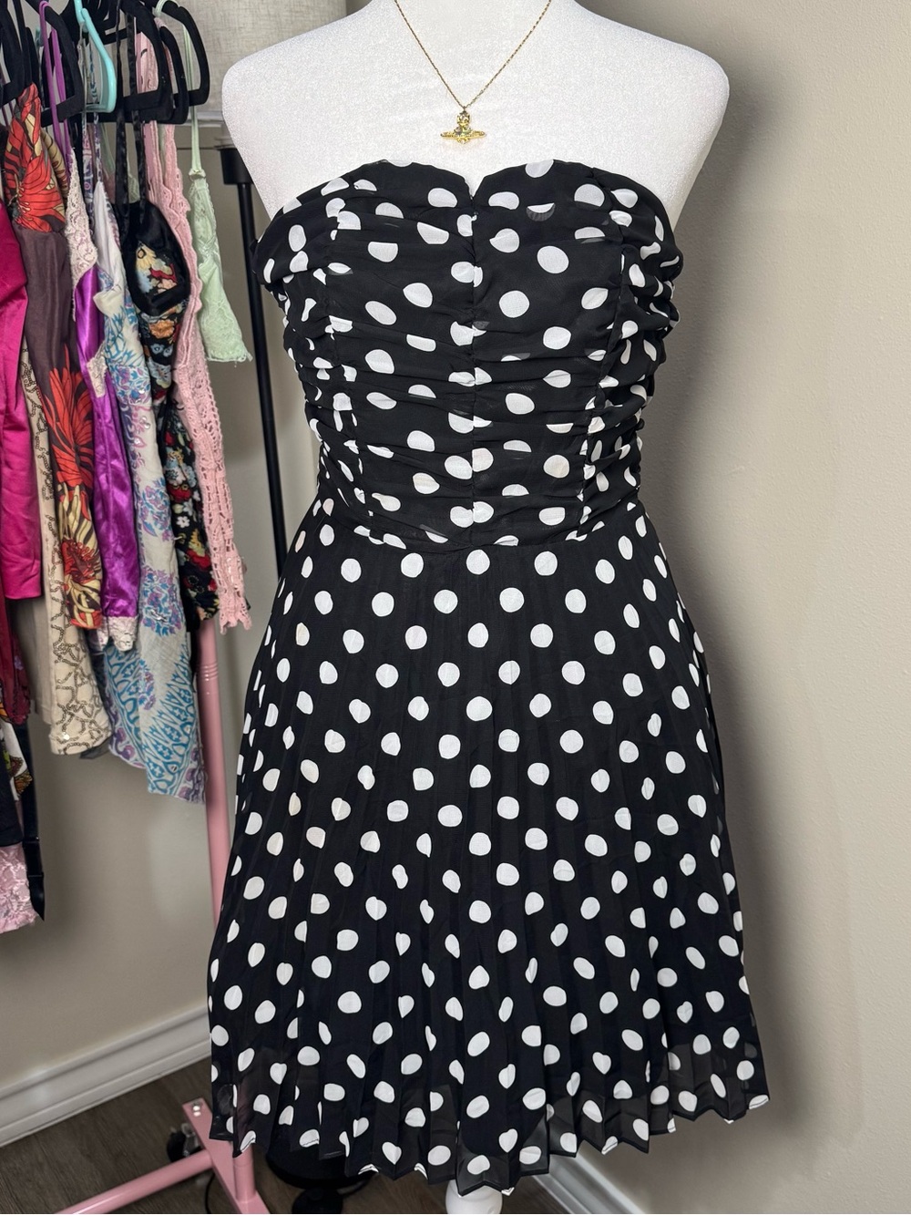 Un Deux Trois Girls Black and White Polka Dot Strapless Dress 6